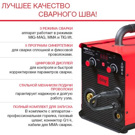 FUBAG Сварочный полуавтомат IRMIG 200 SYN с горелкой 250 А 3 м в комплекте в Сыктывкаре фото
