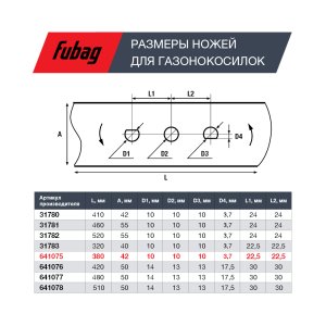Нож для аккумуляторных газонокосилок FUBAG 38 см в Сыктывкаре фото